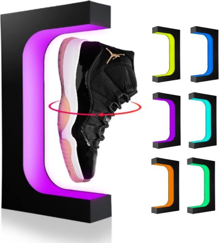 Exhibición de zapatos de levitación flotante magnética de 360 grados con luz LED; Rayones mínimos en pieza redonda metálica, no captados por la cámara; Caja Dañada; 99999900287511; 10