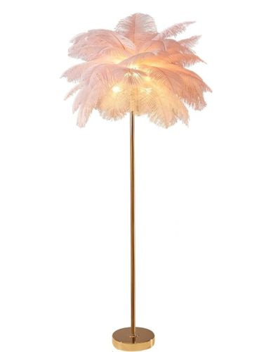Lámpara de pie de plumas de avestruz natural (Rosa) GIOAMH ; Sin Empaque; 99999900288176; 15
