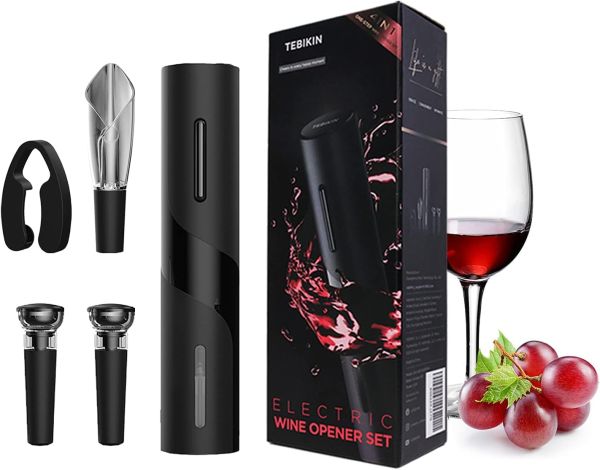 TEBIKIN - Juego de abridor eléctrico de vino automático para abrebotellas  de vino, Caja dañada, 3-2