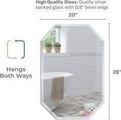 Espejo octogonal de baño para montar en la pared (20 x 28 pulgadas); Caja Dañada; 99999900278576; 15