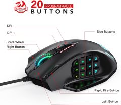 Mouse M908 RGB LED MMO para videojuegos, 12 botones laterales, ergonómico Redragon ; Caja Plastica Dañada; 99999900262652; 1.3